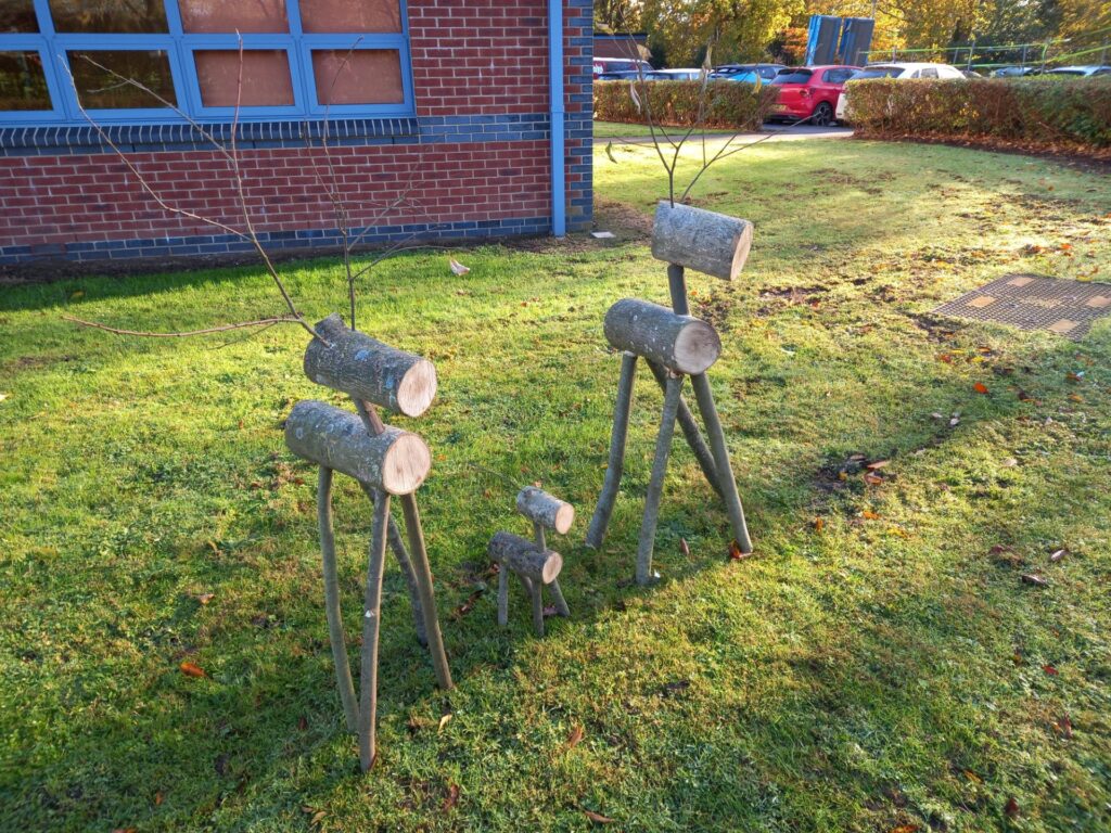 Wooden reindeer made by the pupils