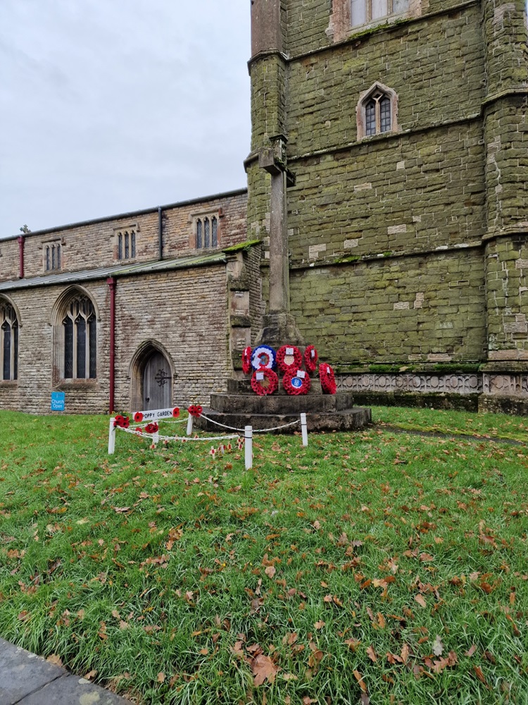 War memorial with wreaths