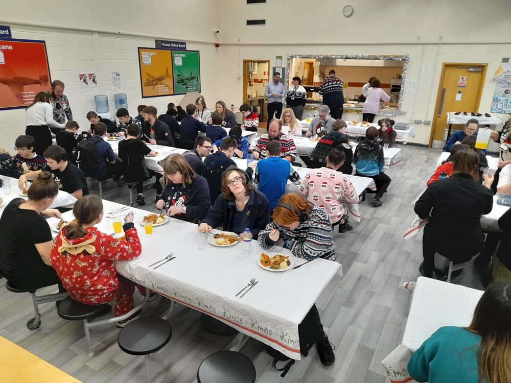 Pupils and staff enjoying Christmas lunch