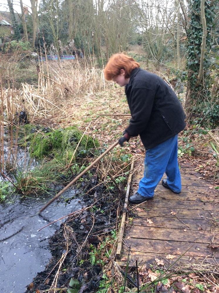 pupils cleaning the pond