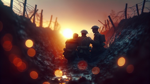 three soldiers in a trench